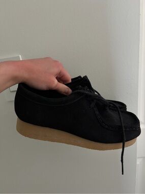 Clarks Black Suede Moccasin Shoes NWOT